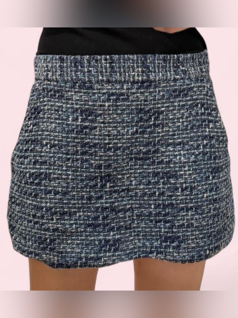 Maje Navy & Light Blue Tweed Mini Skirt